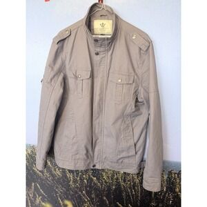 WenVen Men's Light Safari Military Jackets Washed Cotton Outerwear Spring Coat L